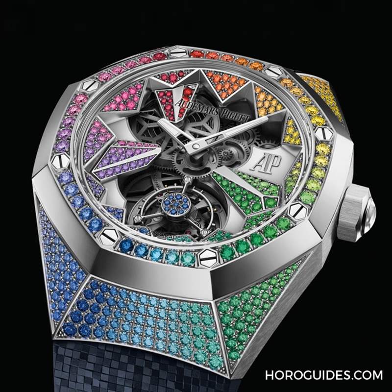 冰藍版VS.彩虹版,愛彼皇家橡樹概念系列飛行陀飛輪腕表新作寶石滿鑲閃耀登場-復刻表