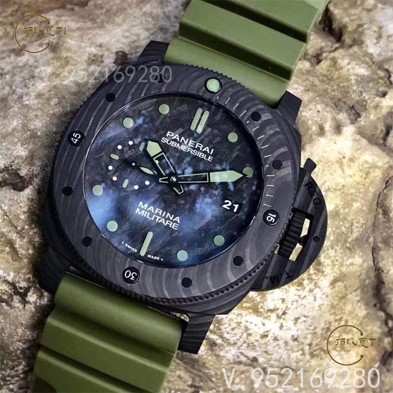 逢綠必火:VS廠沛納海961碳纖維復(fù)刻表,47mm軍綠色-復(fù)刻表