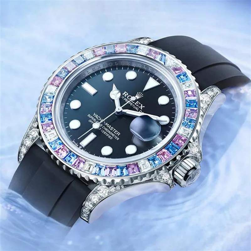 Rolex Yacht-Master彩虹圈手表表殼鑲上彩色寶石、鉆石低調(diào)奢華-復(fù)刻表