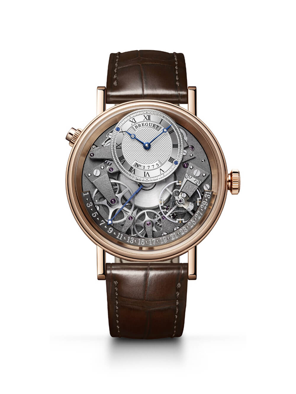 寶璣傳統系列7597鏤空逆跳功能機械手表-復刻表