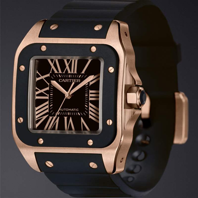 卡地亞桑托斯 100 XL 玫瑰金配橡膠表帶手表 卡地亞桑托斯 100 XL 玫瑰金配橡膠表帶手表-復(fù)刻表