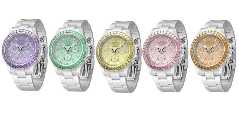 「彩色藍(lán)寶石5連發(fā)」勞力士Daytona白陶瓷五種寶石表圈一字排開(kāi)超夢(mèng)幻-復(fù)刻表